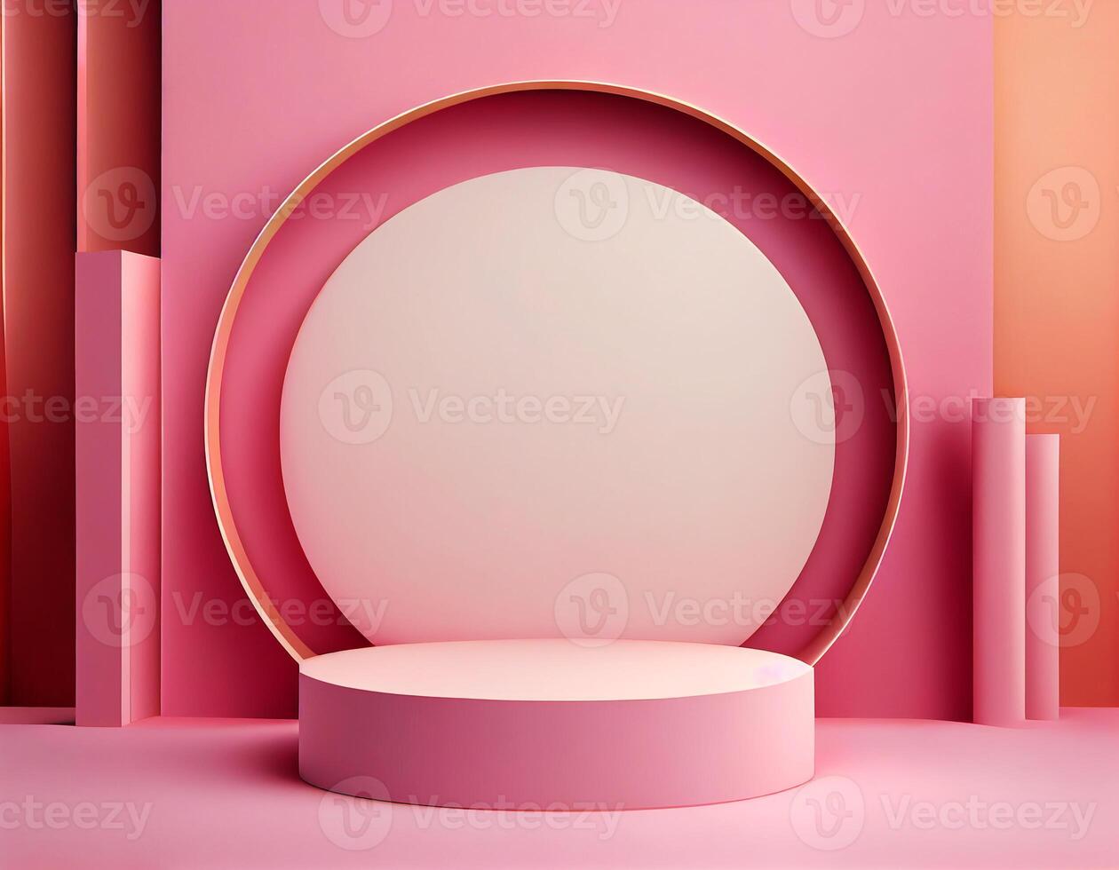 Abstract 3d podium for product presentation with geometric shapes, Empty round podium,Platforms for product presentation with shadows and light background. photo