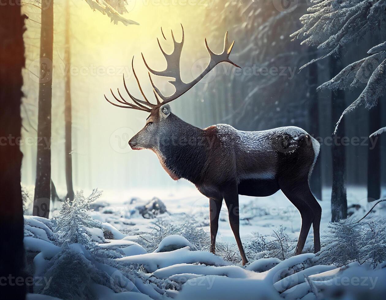 Beautiful reindeer standing in the forest. photo