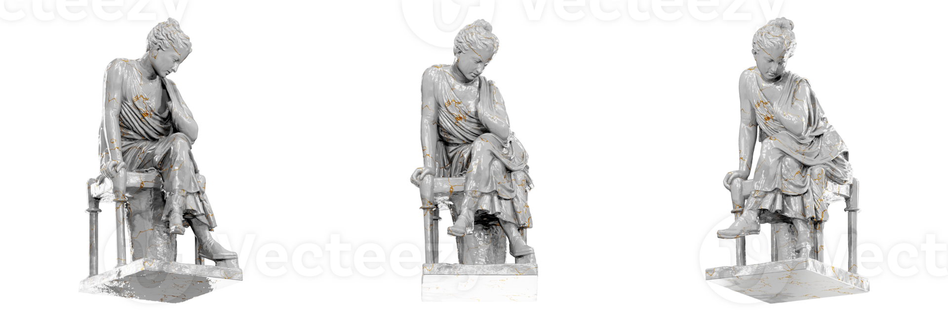Stunning 3D render of a Hadrianic period sculpture depicting a seated girl png
