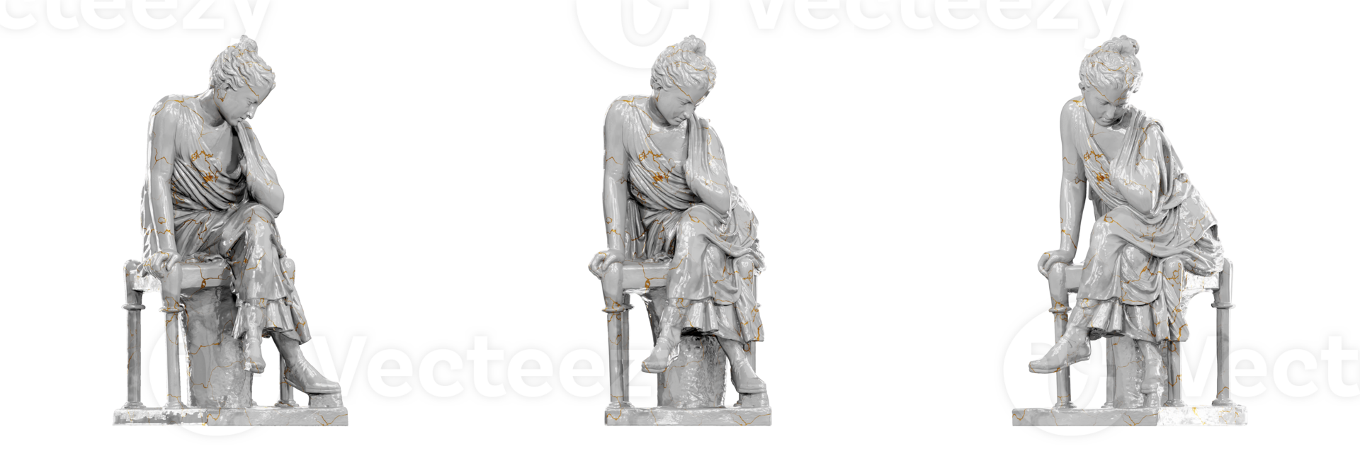 Stunning 3D render of a Hadrianic period sculpture depicting a seated girl png