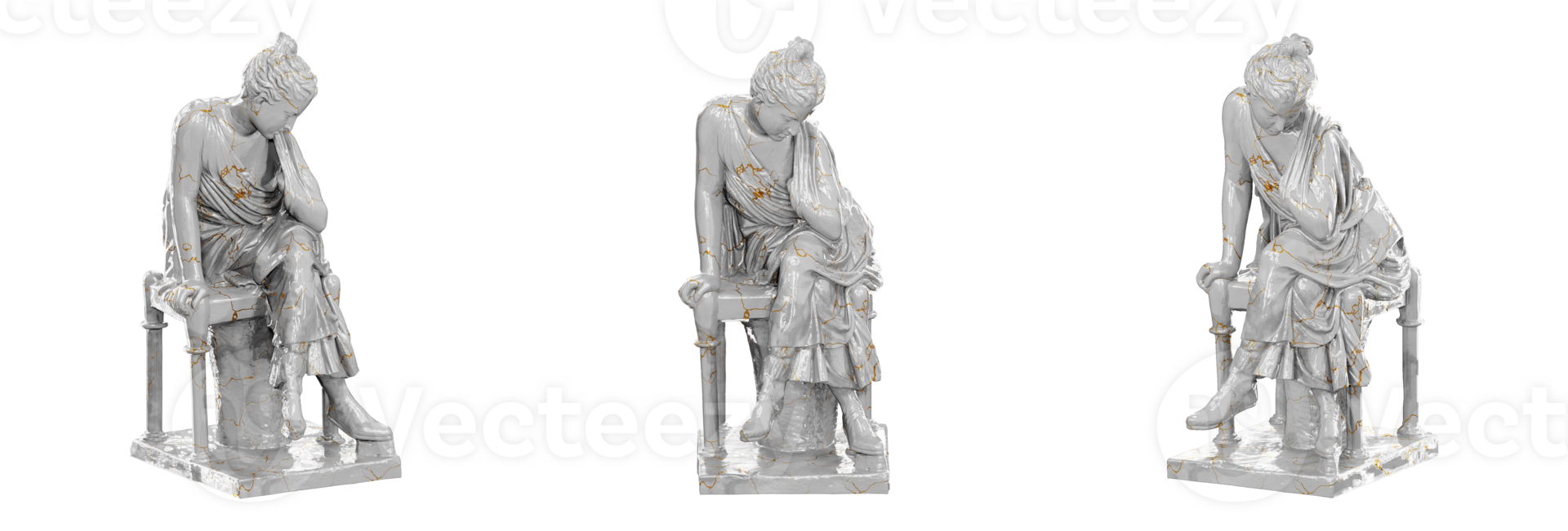 Stunning 3D render of a Hadrianic period sculpture depicting a seated girl png