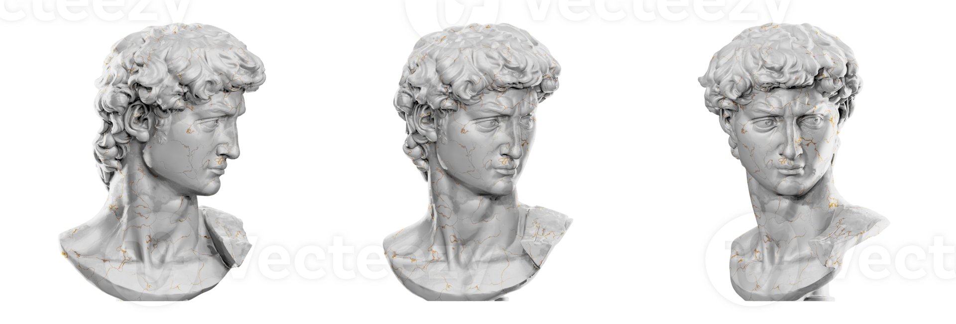 Stunning 3D render of Michelangelo's David head sculpture png