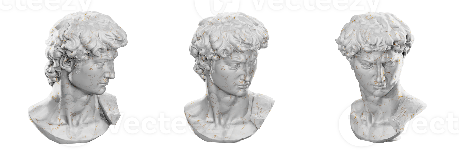 Beautiful 3D render of Michelangelo's David head sculpture png