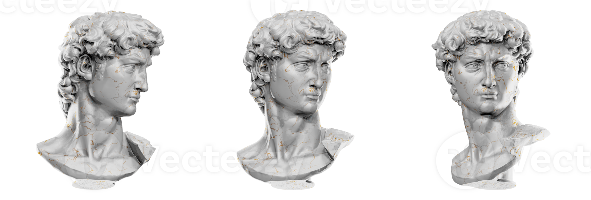 Beautiful 3D render of Michelangelo's David head sculpture png