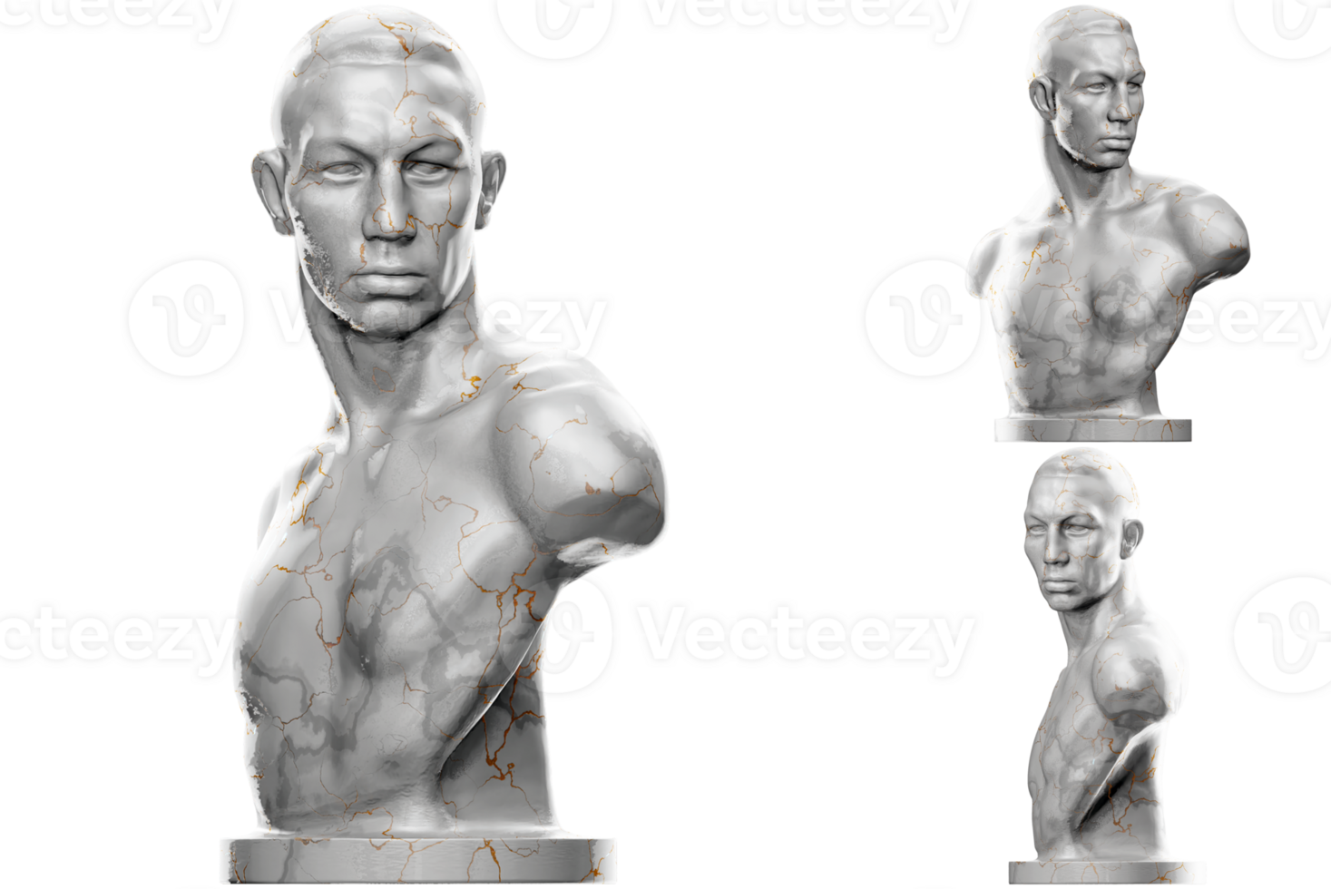 3d framställa av en boxare staty med sten textur och guld accenter. idealisk för sporter och kondition design projekt. png