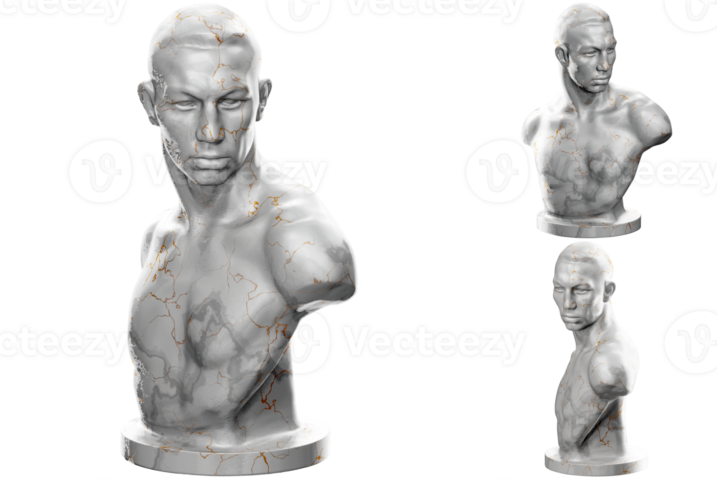 3D render of a boxer statue with stone texture and gold accents. Ideal for sports and fitness design projects. png