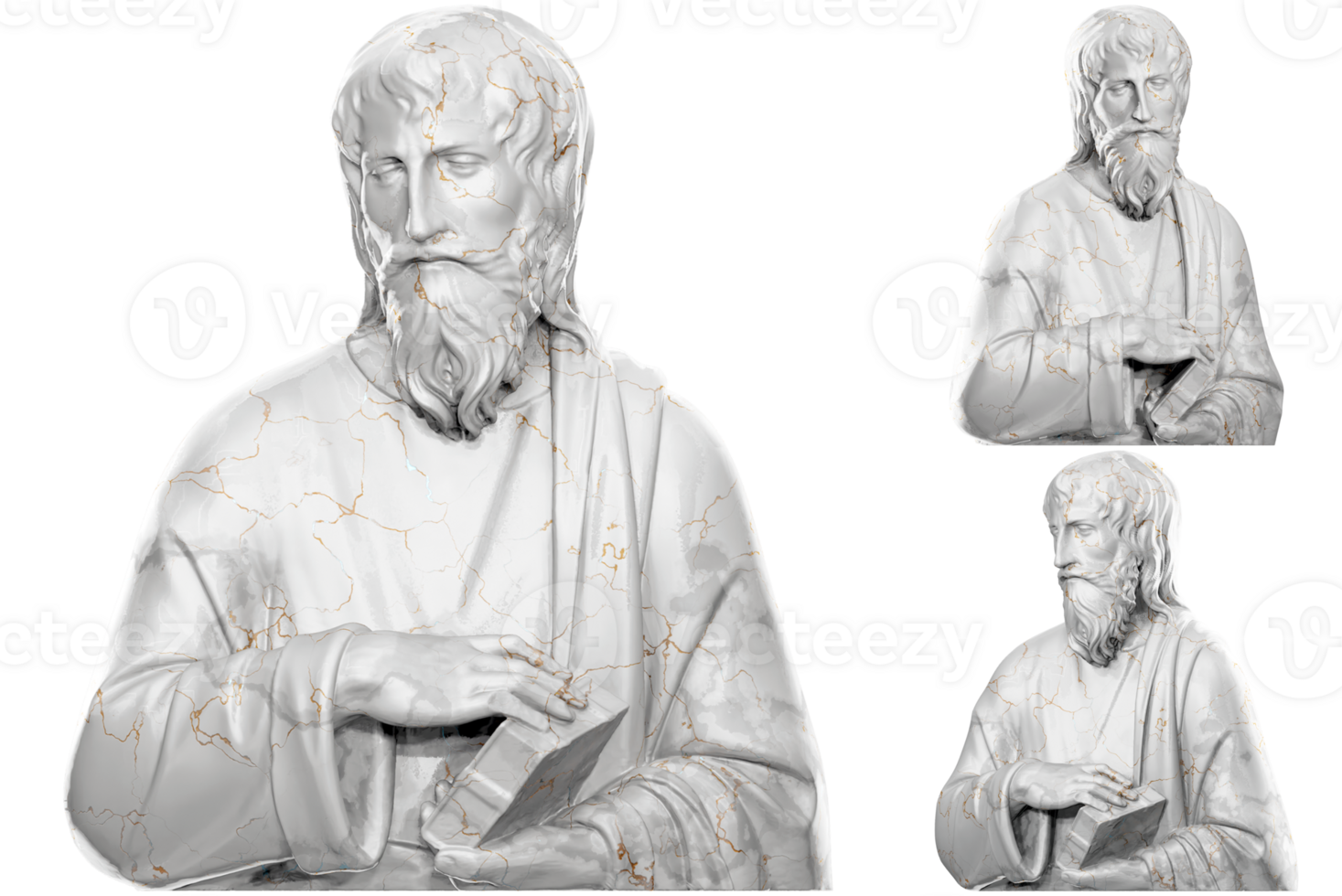 3d rendre de une Saint statue avec pierre texture et or accents. génial pour religieux conception projets. png