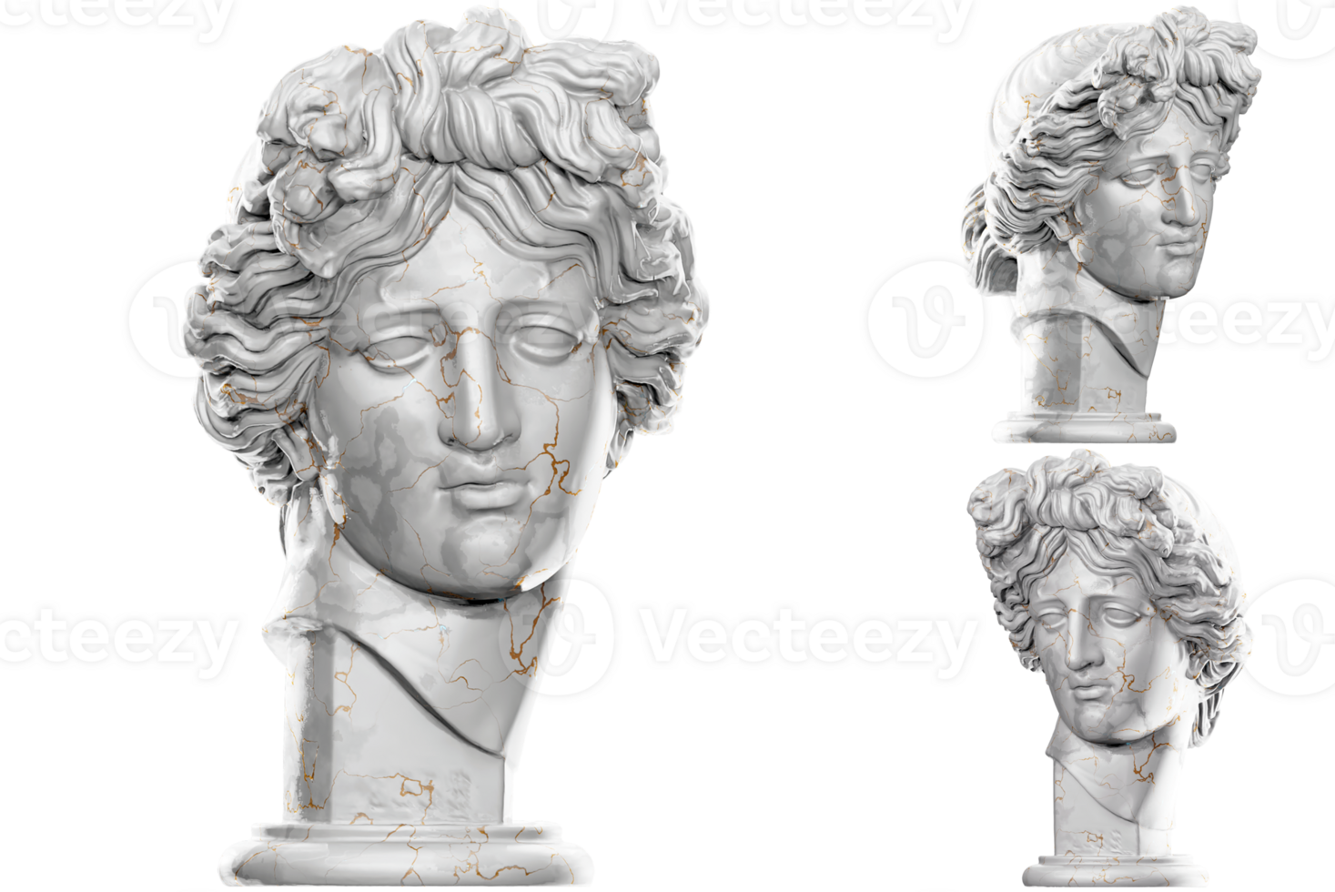 3d machen von ein Apollo Statue mit Stein Textur und Gold Marmor. perfekt zum klassisch Design Projekte. png