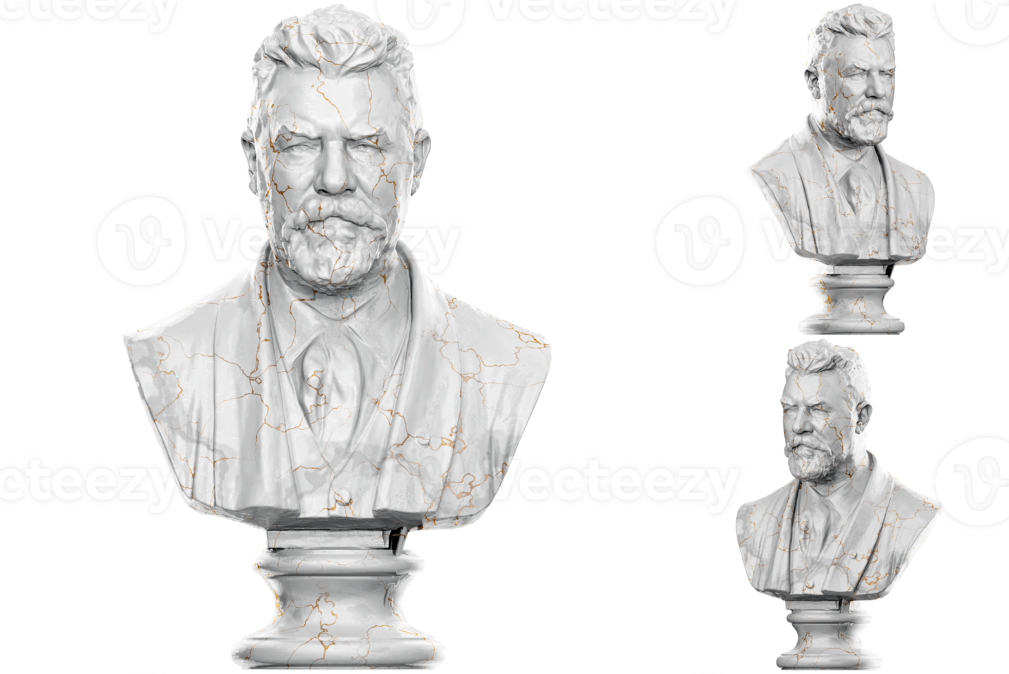 3D render of a bust statue of a brewer with stone texture gold Ideal for historical and culinary png