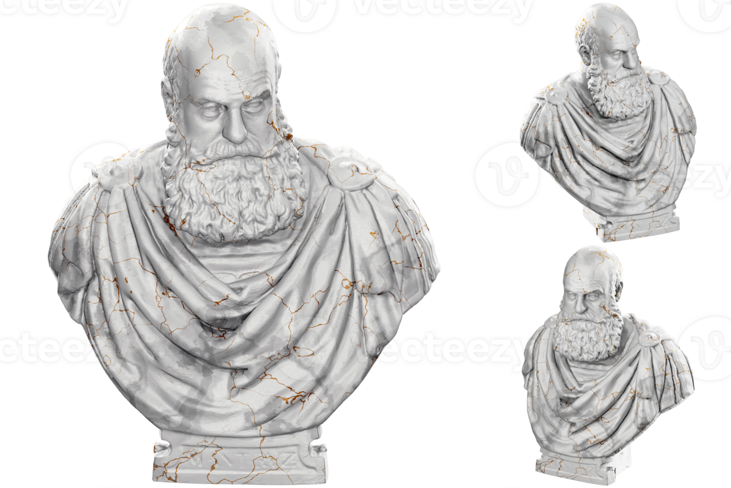 3d machen von ein historisch Büste Statue mit Stein Textur Gold Akzente. Ideal zum historisch Design png