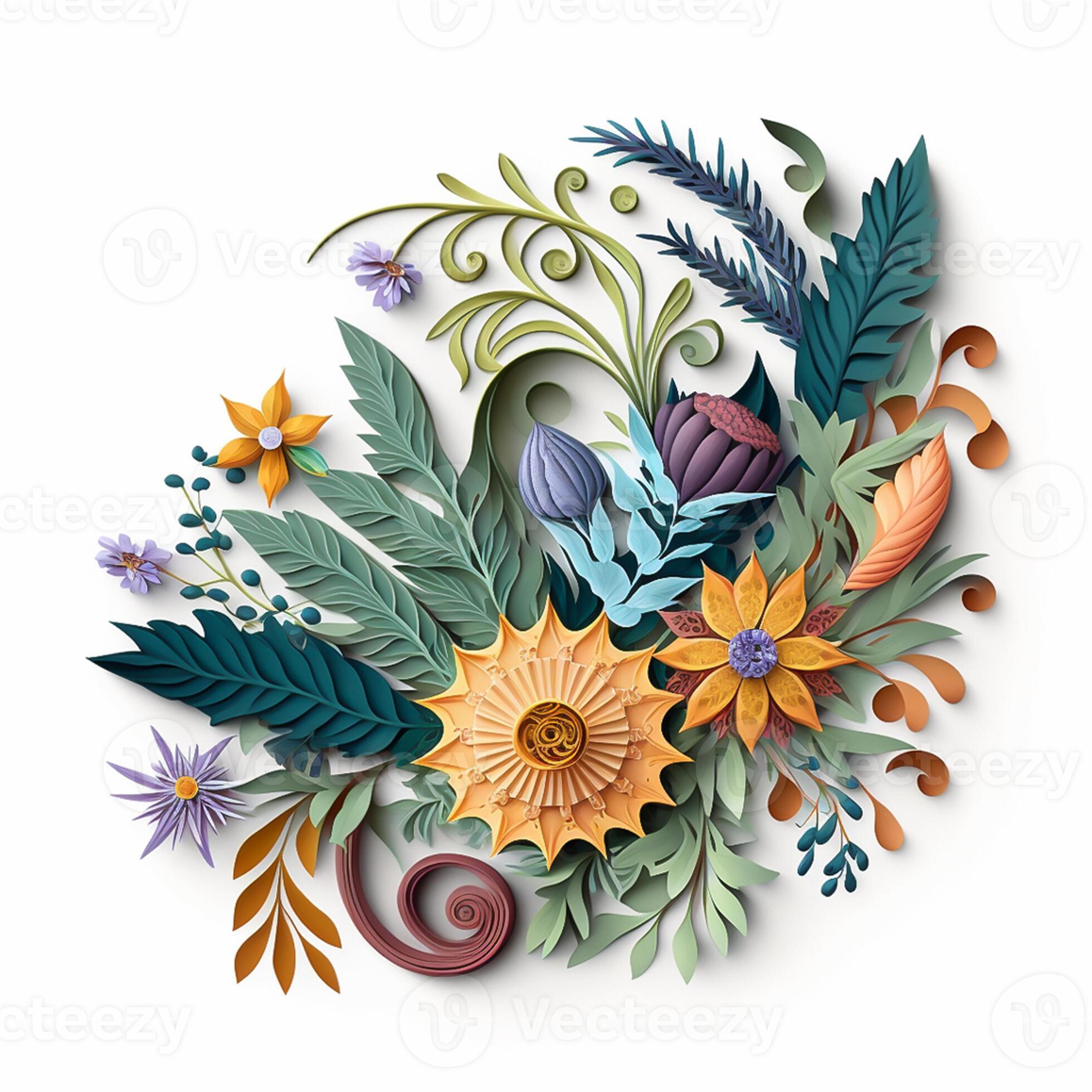 Quilling Paper Flower Designs Isolated On White Stock Photo - Download  Image Now - Quilling, Pattern, Paper - iStock