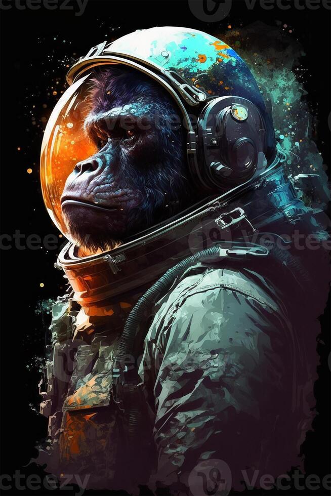 A portrait of gorilla in astronaut suit. illustration. photo