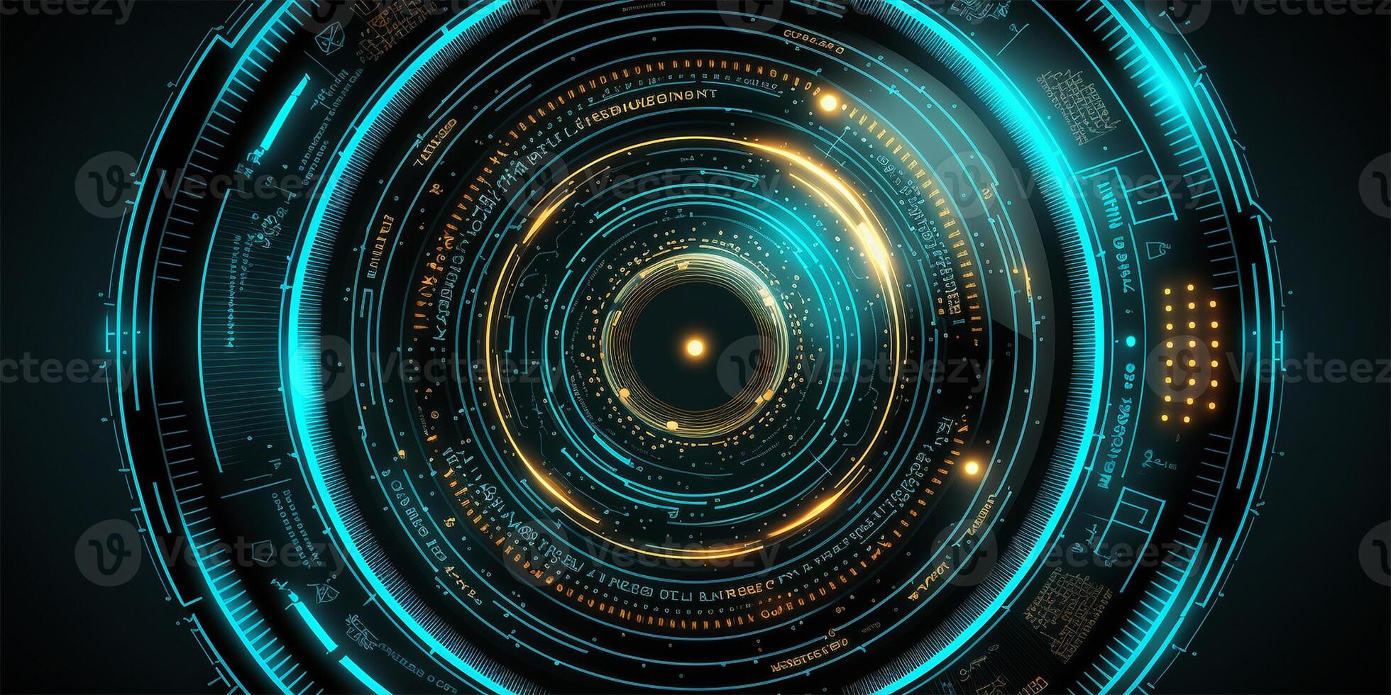 Futuristic HUD circle technology concept background. Circular virtual HUD element of data, storage, cloud computing and cyber security system. illustration. photo