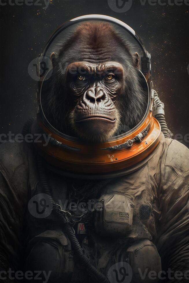 A portrait of gorilla in astronaut suit. illustration. photo