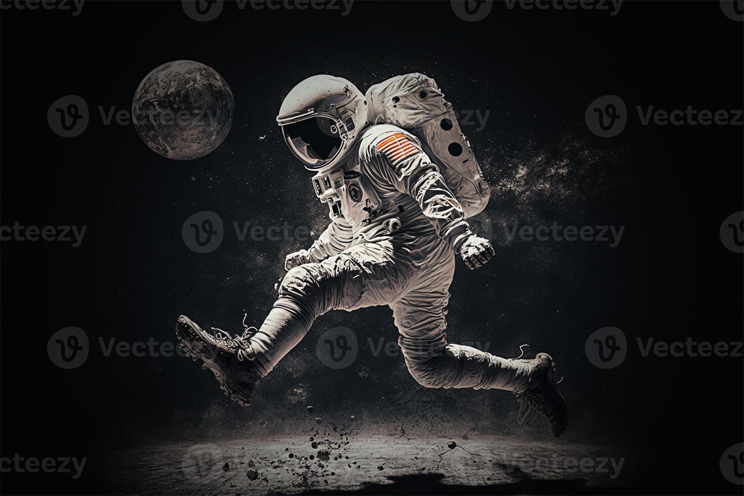 Astronaut playing soccer in empty space. illustration photo