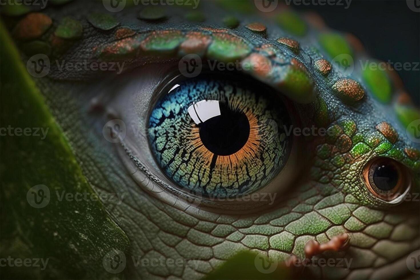 Vibrant eye of tree green snake. Reptile closeup macro portrait. illustration. photo