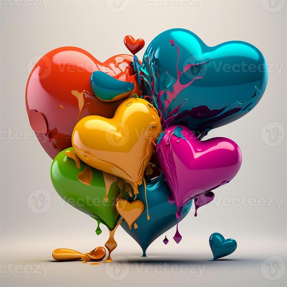 Valentine's day rainbow heart-shaped balloons isolated on plain background. illustration. photo