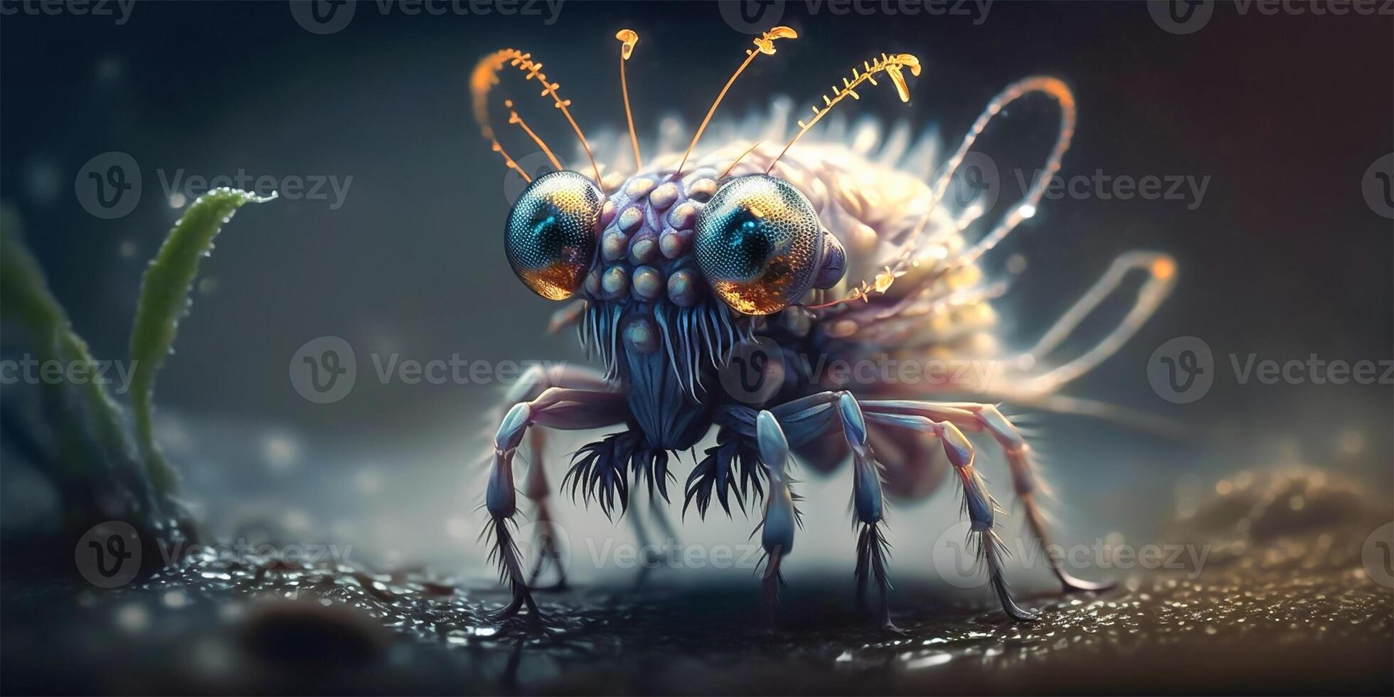 Tarantula spider closeup macro portrait stand on ground with defocused background. illustration. photo