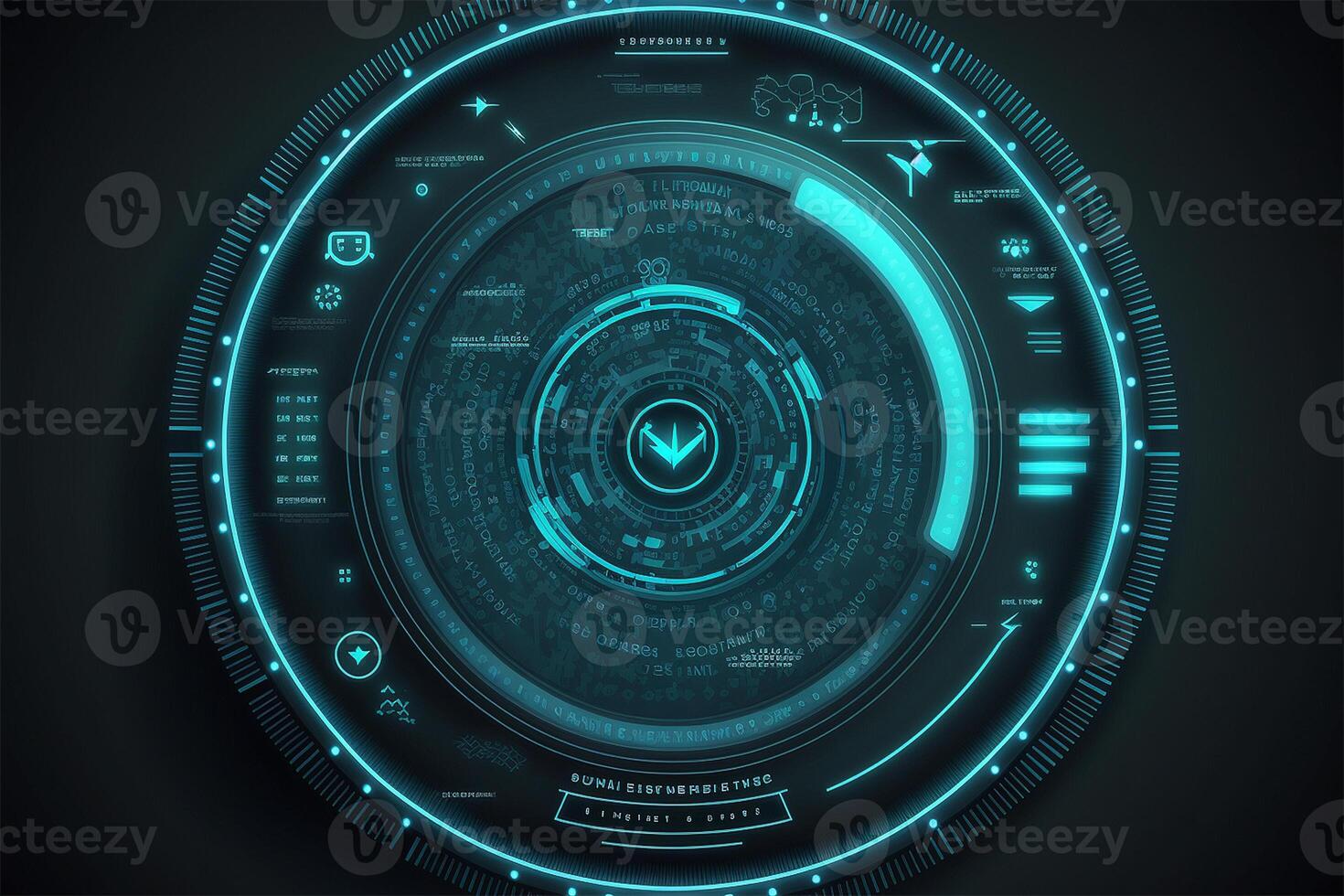 Futuristic HUD circle technology concept background. Circular virtual HUD element of data, storage, cloud computing and cyber security system. illustration. photo