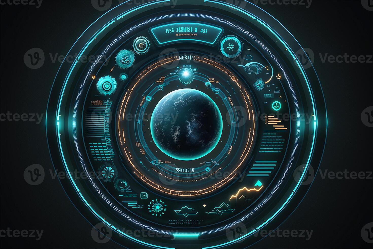 Futuristic HUD circle technology concept background. Circular virtual HUD element of data, storage, cloud computing and cyber security system. illustration. photo