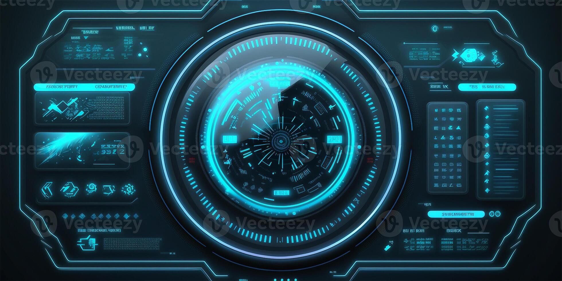 Futuristic HUD circle technology concept background. Circular virtual HUD element of data, storage, cloud computing and cyber security system. illustration. photo