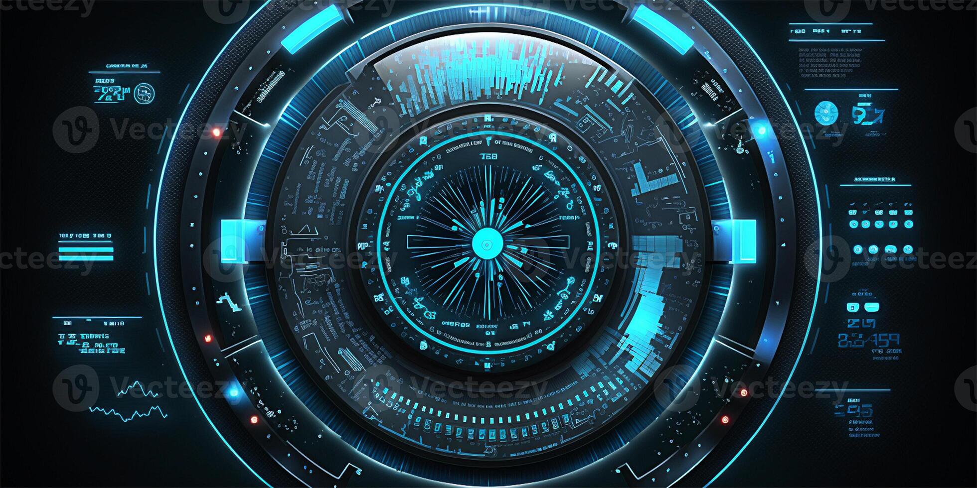 Futuristic HUD circle technology concept background. Circular virtual HUD element of data, storage, cloud computing and cyber security system. illustration. photo