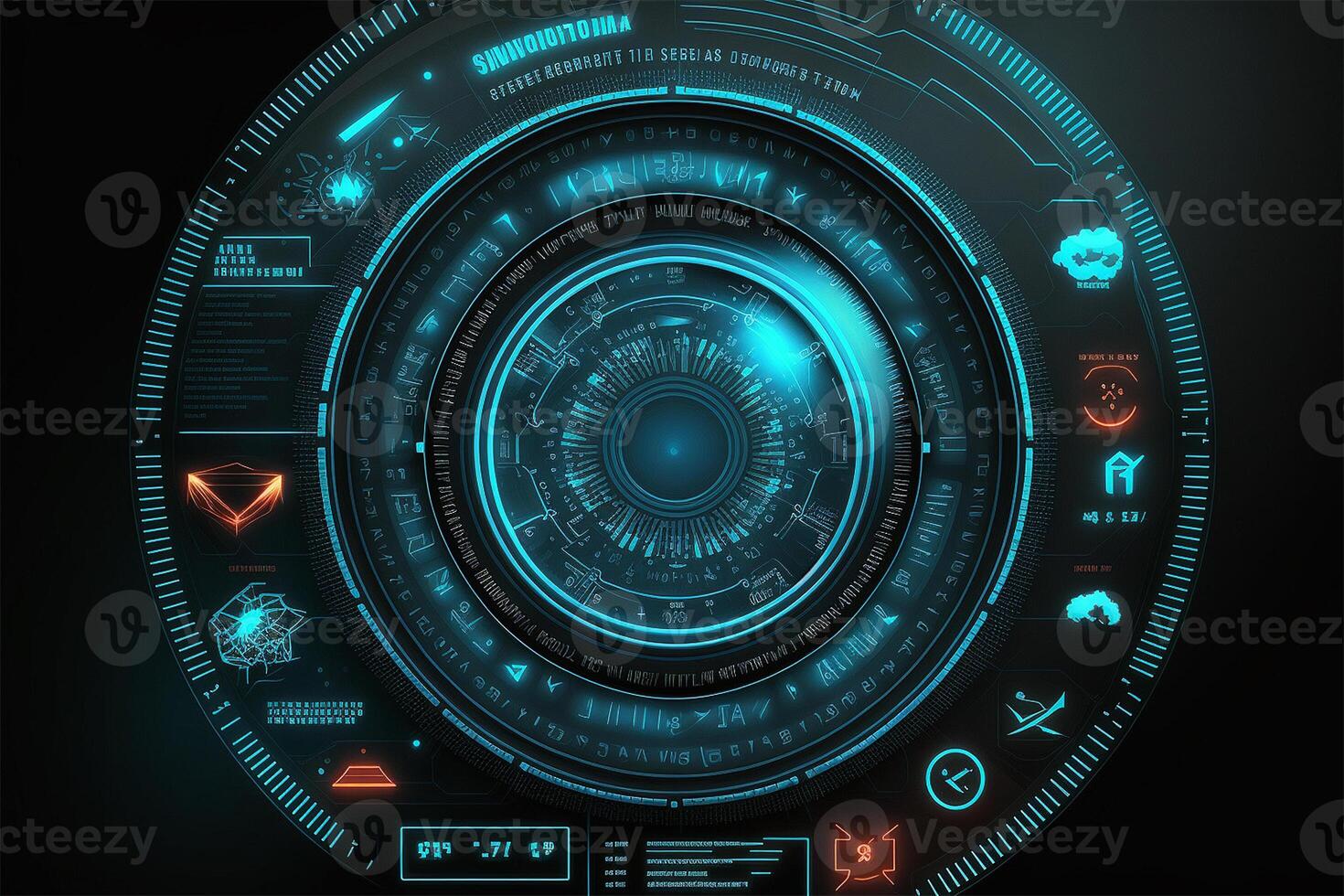 Futuristic HUD circle technology concept background. Circular virtual HUD element of data, storage, cloud computing and cyber security system. illustration. photo