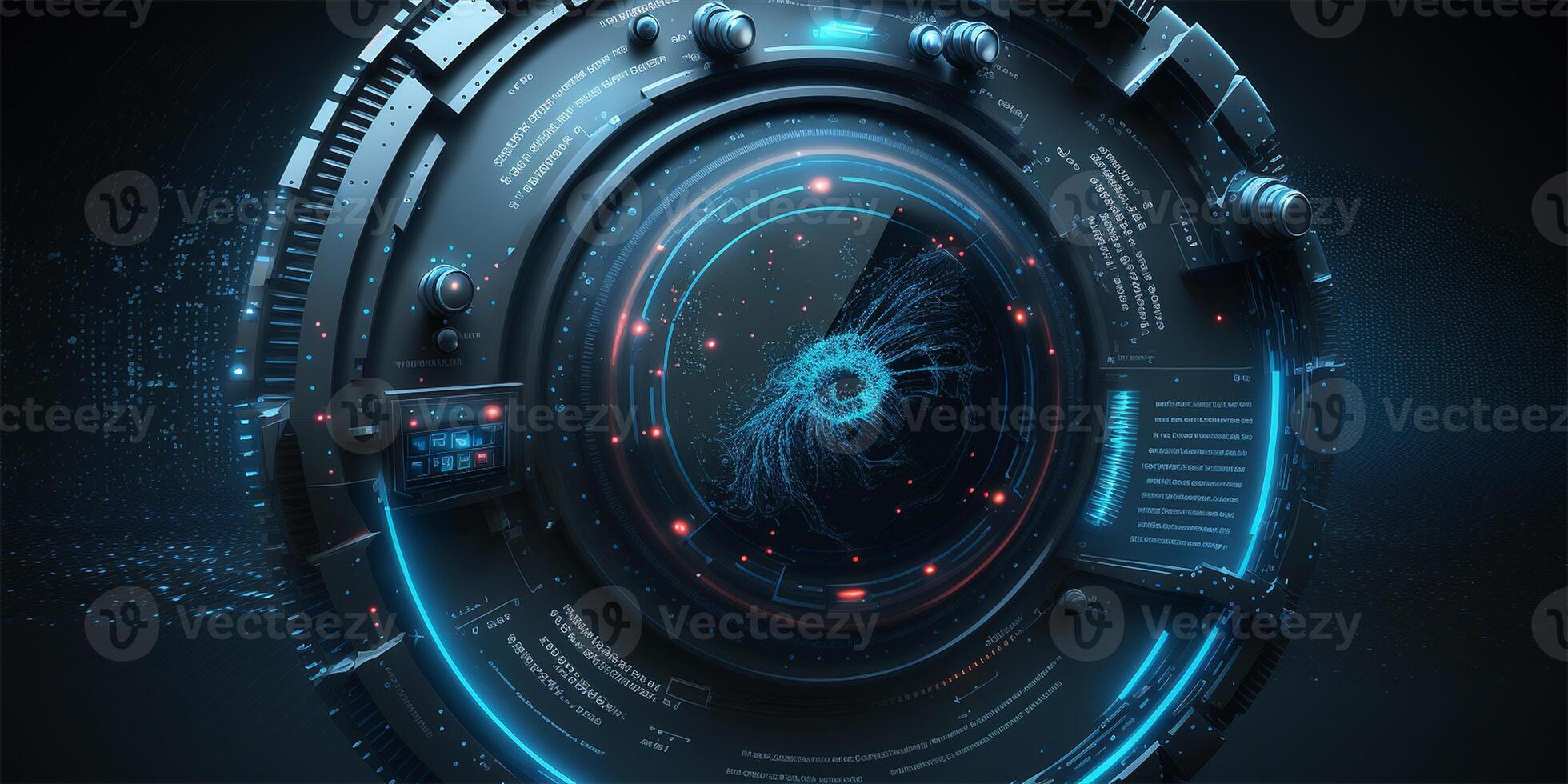 Futuristic HUD circle technology concept background. Circular virtual HUD element of data, storage, cloud computing and cyber security system. illustration. photo