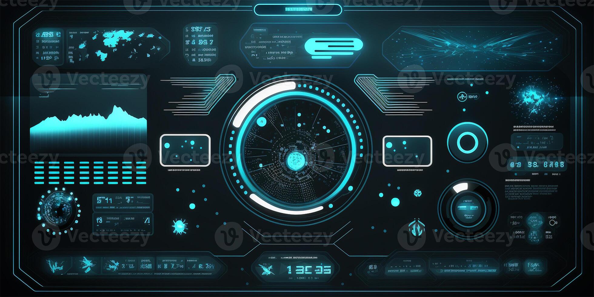 Futuristic HUD circle technology concept background. Circular virtual HUD element of data, storage, cloud computing and cyber security system. illustration. photo