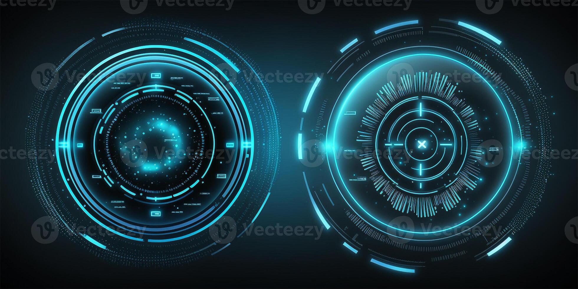 Futuristic HUD circle technology concept background. Circular virtual HUD element of data, storage, cloud computing and cyber security system. illustration. photo