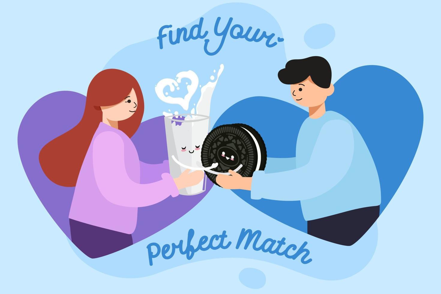 Cute Couple Holding Cookie and Milk Concept vector