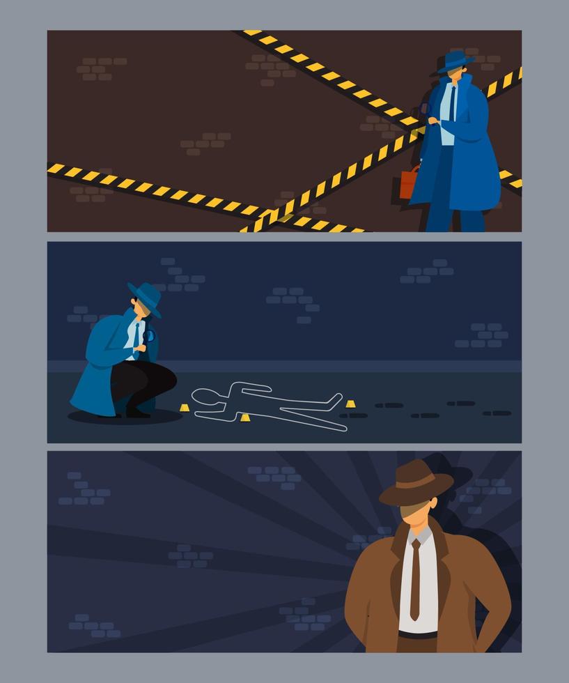 Detective Working on a Criminal Case at Dark Crime Location vector