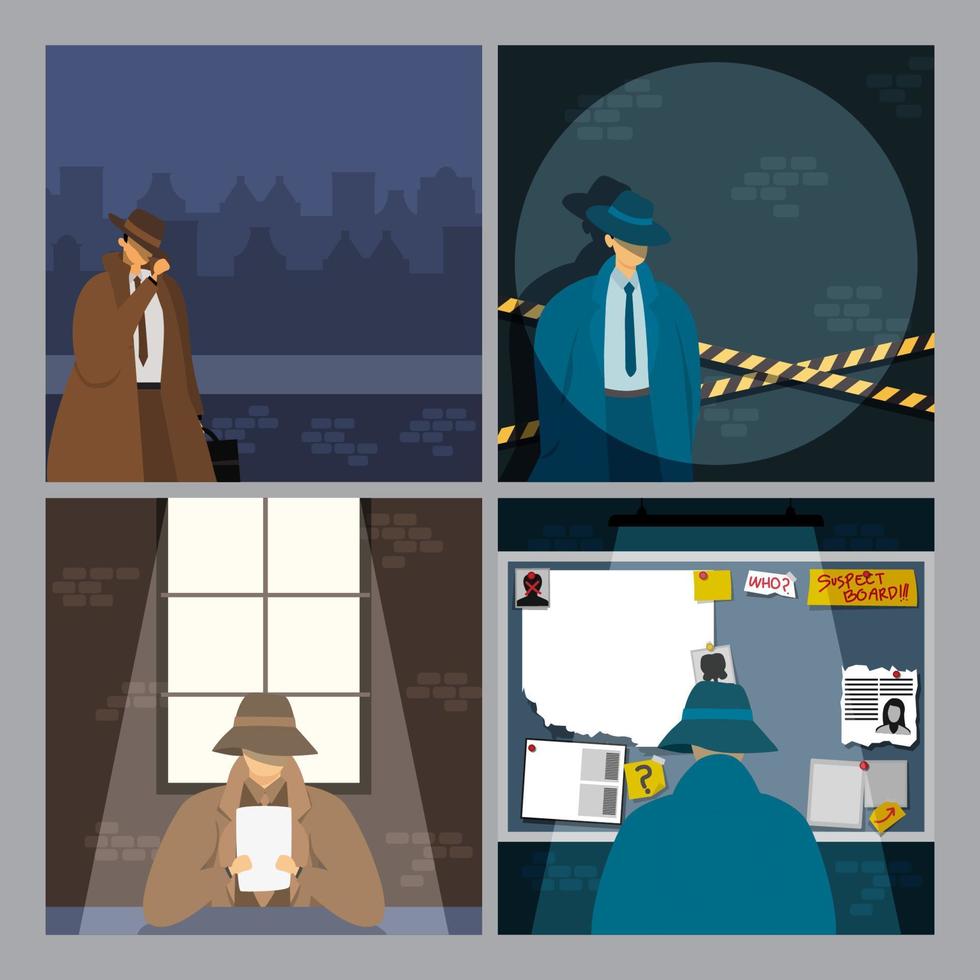 Detective on Duty is Working on Criminal Case Social Media Template vector
