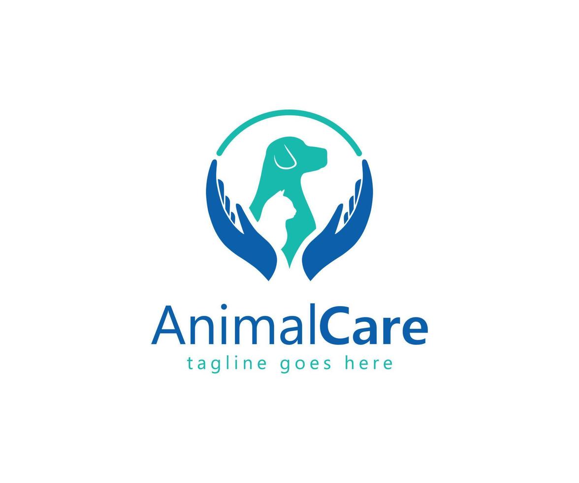 Pet Care Logo with Dog, Cat, and Hand Symbols vector