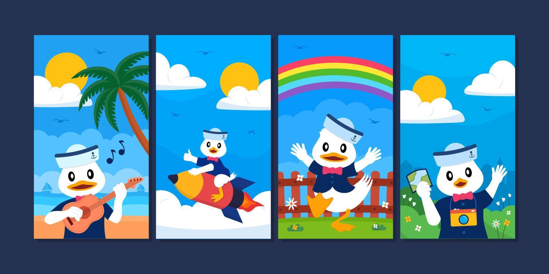 Cute Duck Social Media Templates Collection Set vector