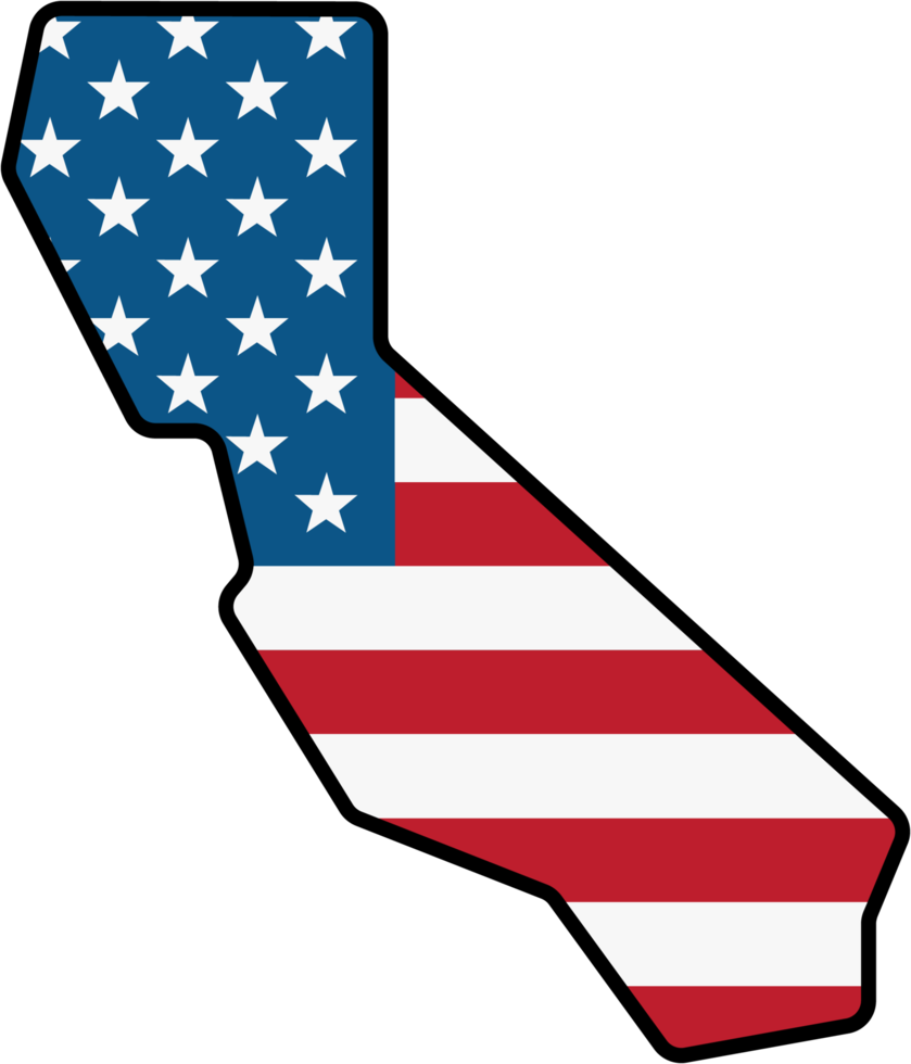 umrisszeichnung der staatskarte von kalifornien auf usa-flagge. png