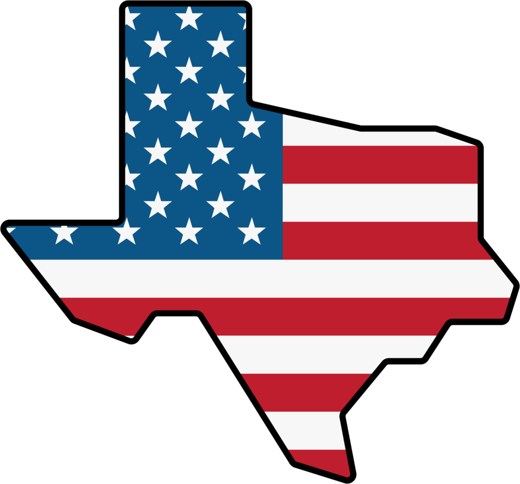 outline drawing of texas state map on usa flag. png