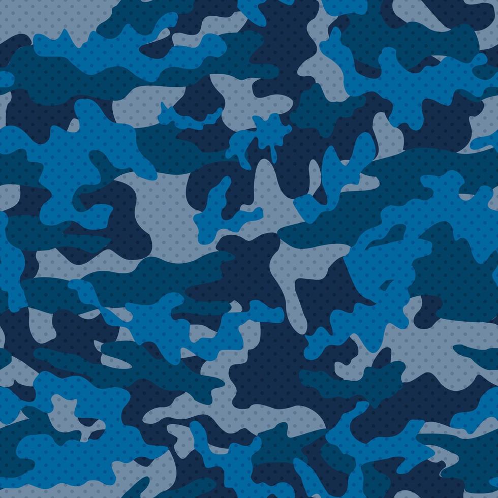 Camouflage vector blue seamless pattern.