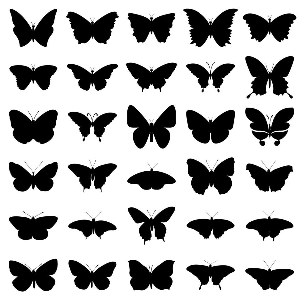 vector conjunto de negro siluetas de mariposas en un blanco antecedentes vector.