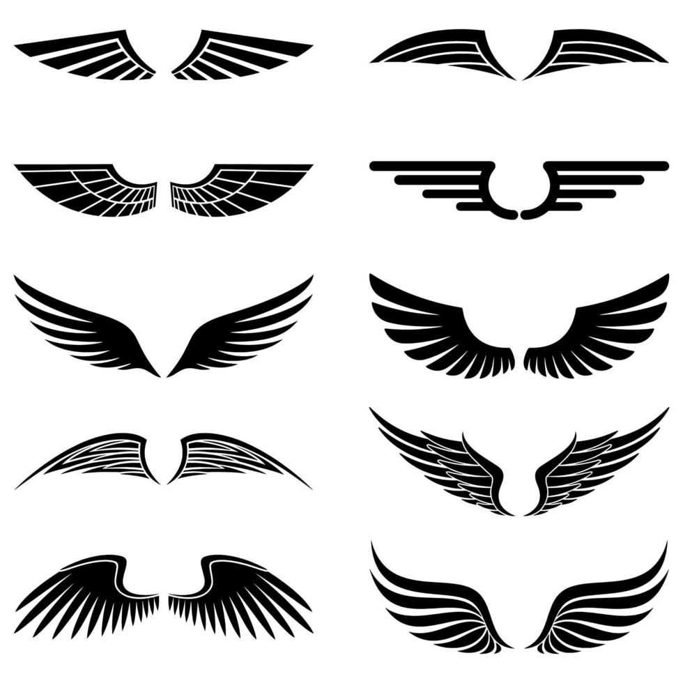Wings black vector icons set.