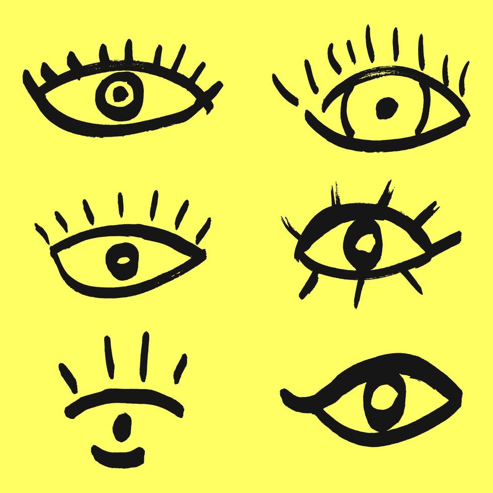 Brush stroke eye set, black ink vision icon. vector