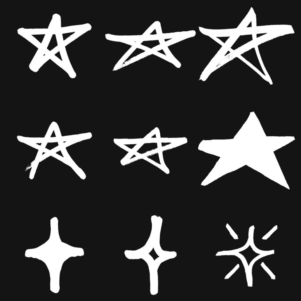 Set of black hand drawn vector stars in doodle style.