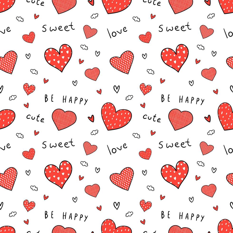 Seamless pattern doodle hearts pattern. vector