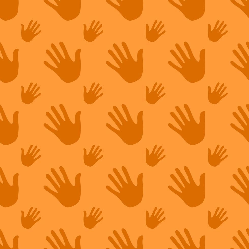 Seamless pattern handprints, isolated on orange background. vector