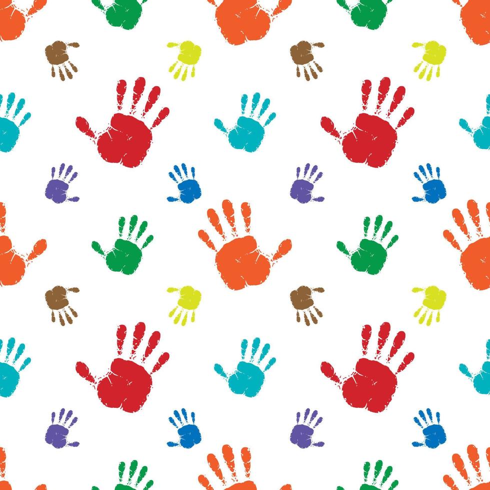 Seamless background made from color handprints. vector