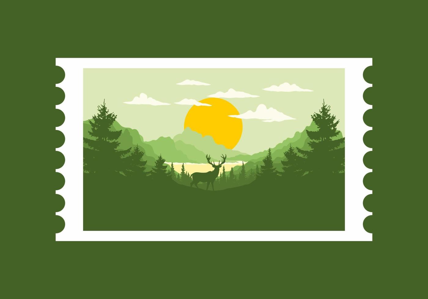 ilustración de arte paisajístico de lagos y bosques de pinos vector