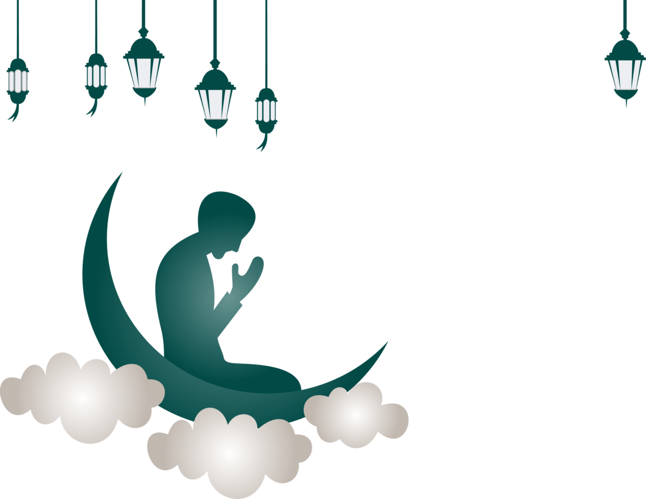 silhouette of muslim man praying. silhouette of a praying person. icon of people praying on crescent moon png