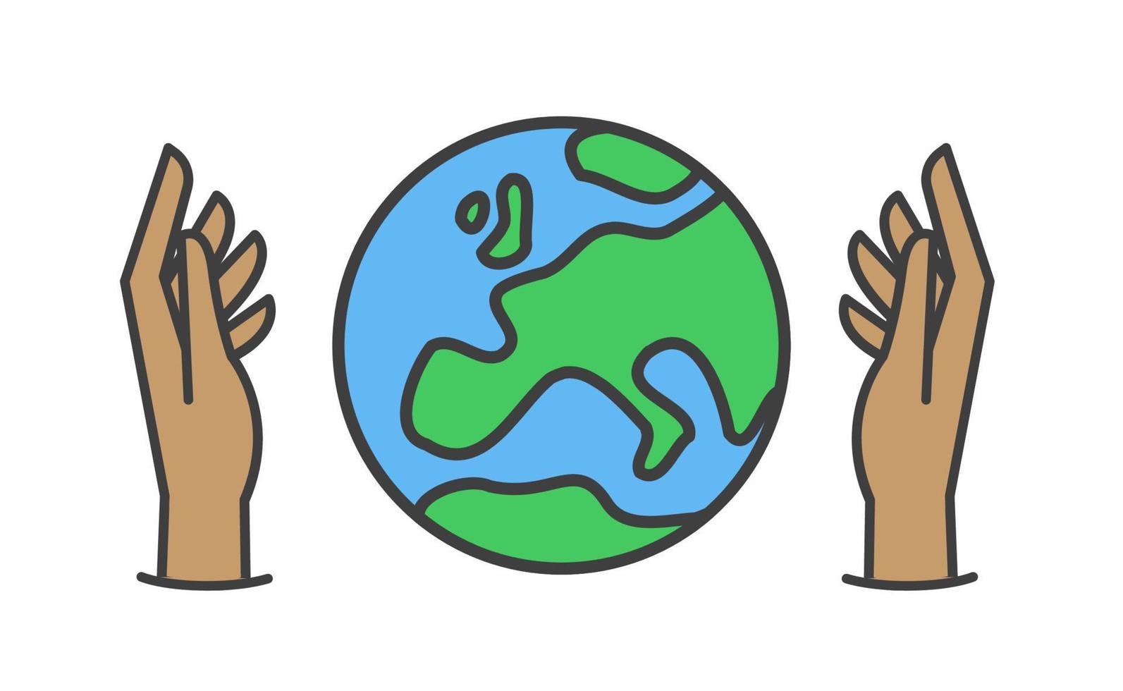 Hand holding planet earth, linear vector icon. Save the planet. Earth day symbol. World Environment Conservation.