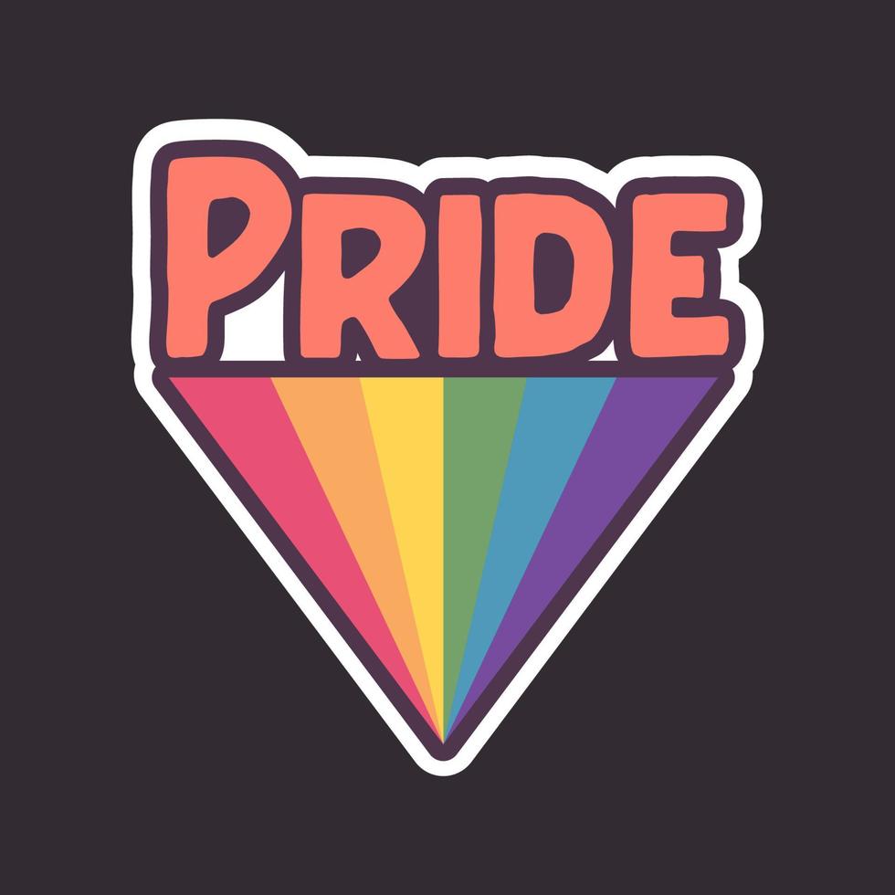 Pride Text with rainbow flag badge. LGBT symbol. Gay, Lesbian, Bisexual, Trans, Queer love symbol of diversity. vector