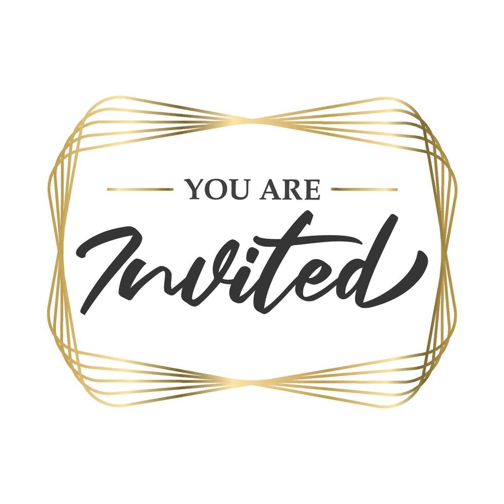 estás invitado. caligrafía texto con elegante dorado marco. mano dibujado estilo vector letras. diseño para saludo tarjetas, y invitaciones